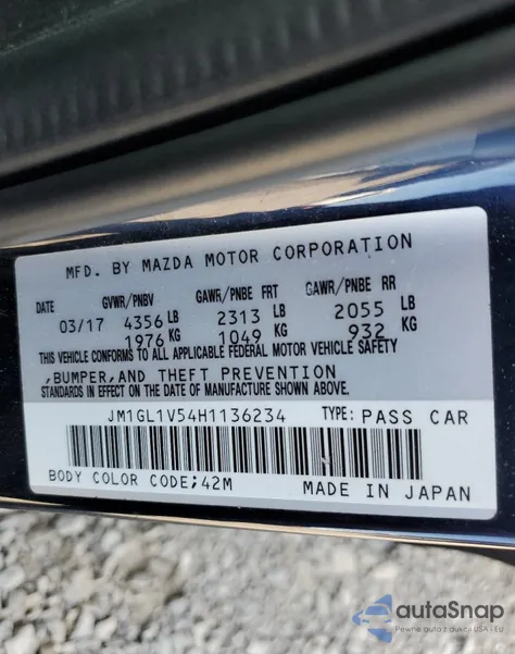 2017 Mazda 6 Touring из США, поврежденный, VIN JM1GL1V54H1136234